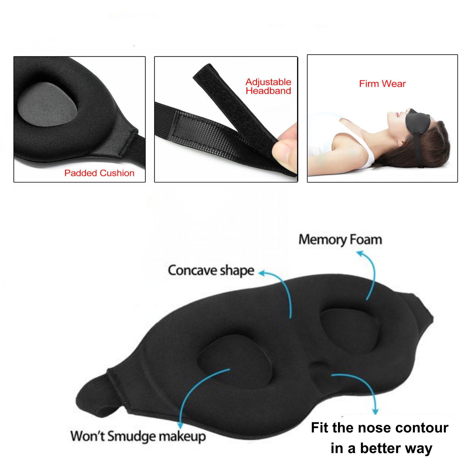 Travel Sleeping Blindfold Mask Soft 3D Memory Foam Padded Shade Cover