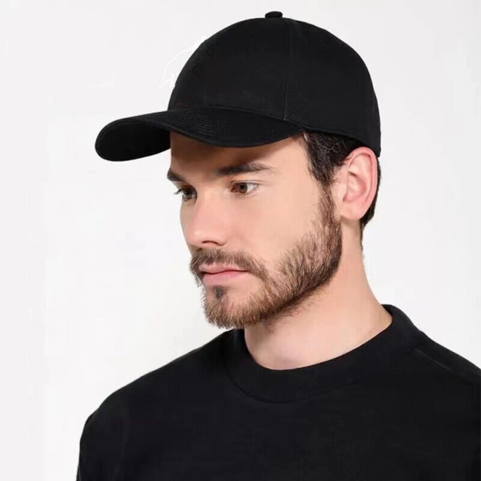 Black Trucker Cap Adjustable Baseball Hat Unisex Plain Hip Hop Perma Curve