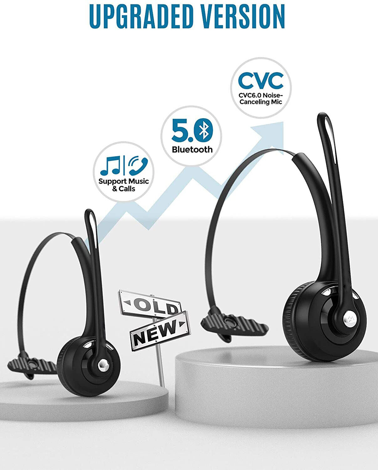 Over Head Mic Headset Business Car Driver Bluetooth Wireless Headphones