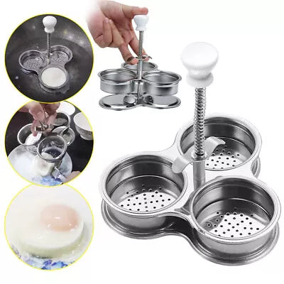 Egg Boiler Cooking Mold Egg Poacher-Poaching Pan Steamer 3 Cell Stainless Steel