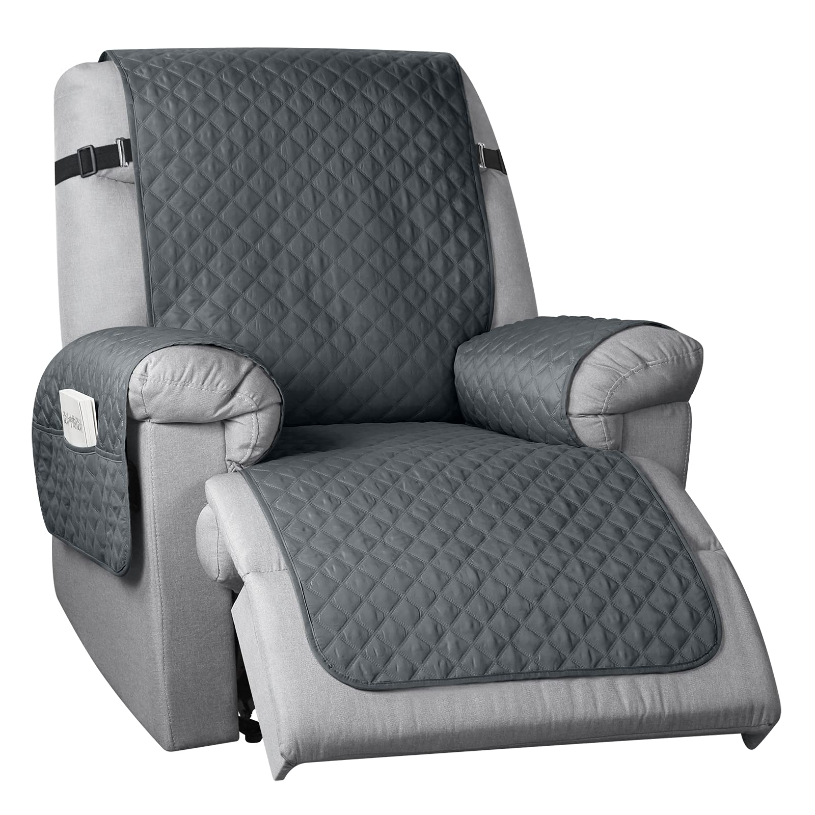 Recliner Chair Cover Waterproof and Non Slip Strap Sofa Couch Cover Grey