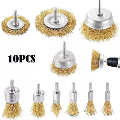 Drill Steel Metal Cleaning Rust Sanding Brass Wire Brush Cup Wheel Set