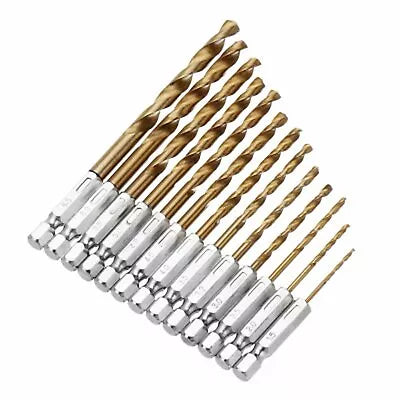 13PCS HSS Titanium Drill Bits Hex Shank Set Quick Change Soft Metal Wood Timber