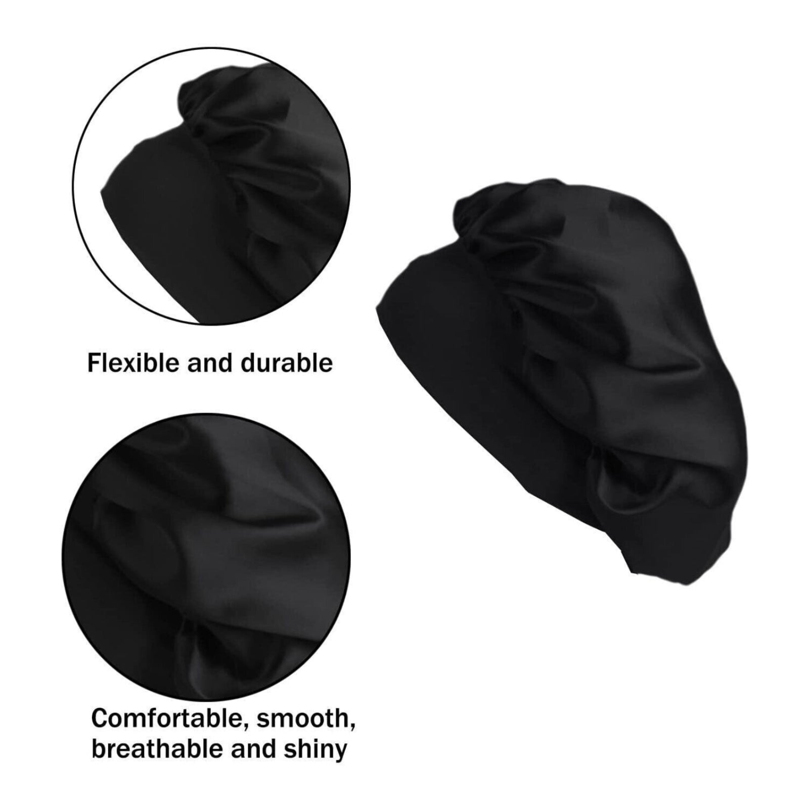 Black Elastic Satin Night Soft Sleeping Bonnet Hair Wrap Silk Cap Women