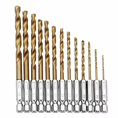 13PCS HSS Titanium Drill Bits Hex Shank Set Quick Change Soft Metal Wood Timber