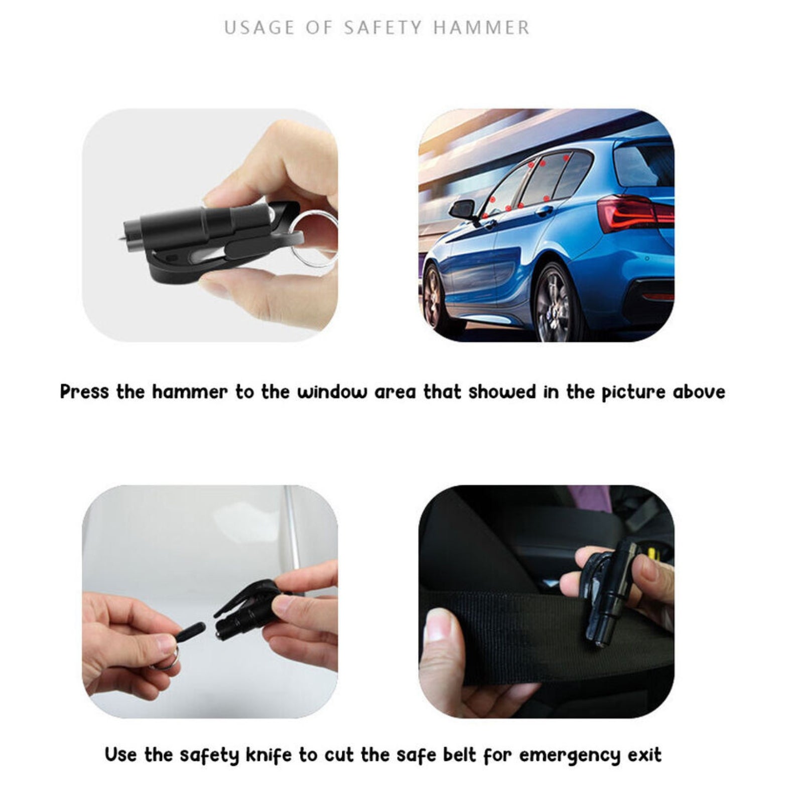 Black Emergency Car Safety Tool Window Glass Breaker Seat Belt Cutter Key Ring