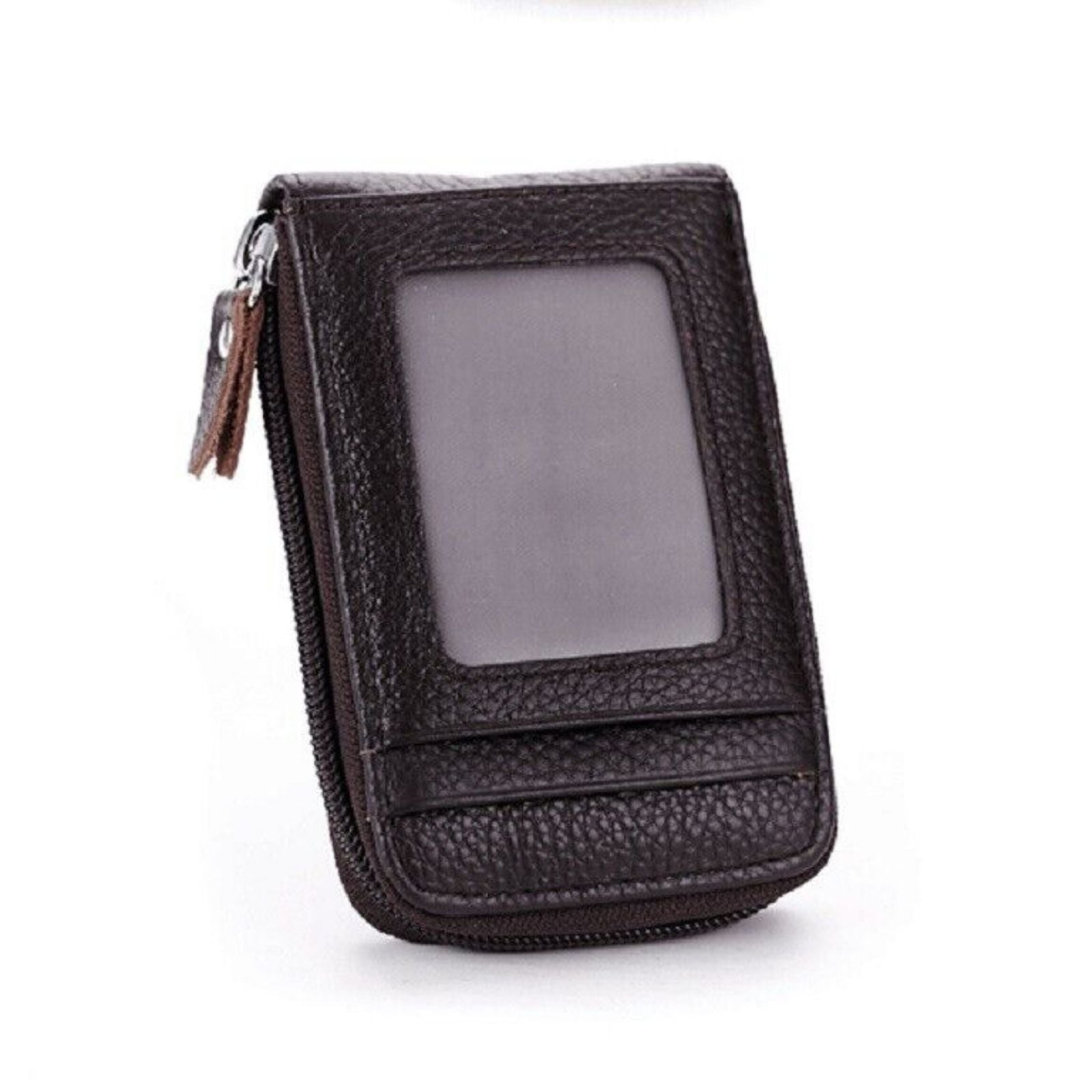 Coffee Leather Coin Purse Anti-theft Credit Card Holder RFID Blocking Wallet