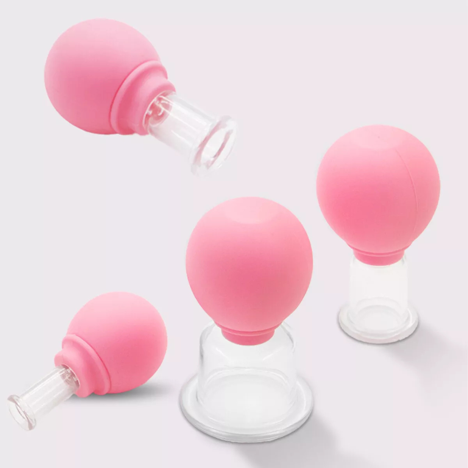 Face Massage Cupping Cups Vacuum Suction Glass Set Silicone Pink 39mm