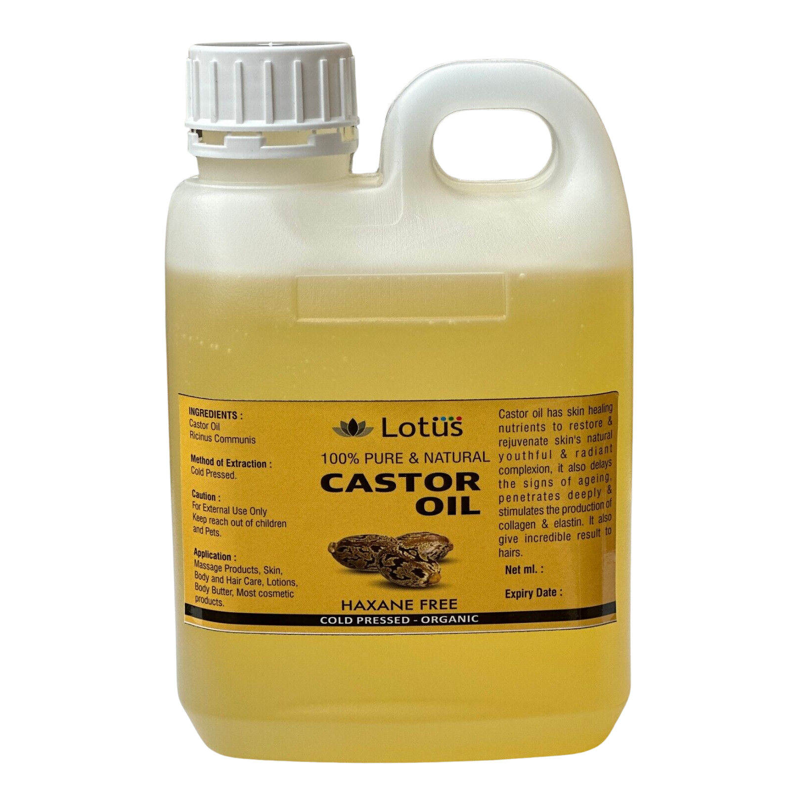 1 Litre Natural Premium Grade Cold Pressed Castor Oil Organic 100% Hexane Free