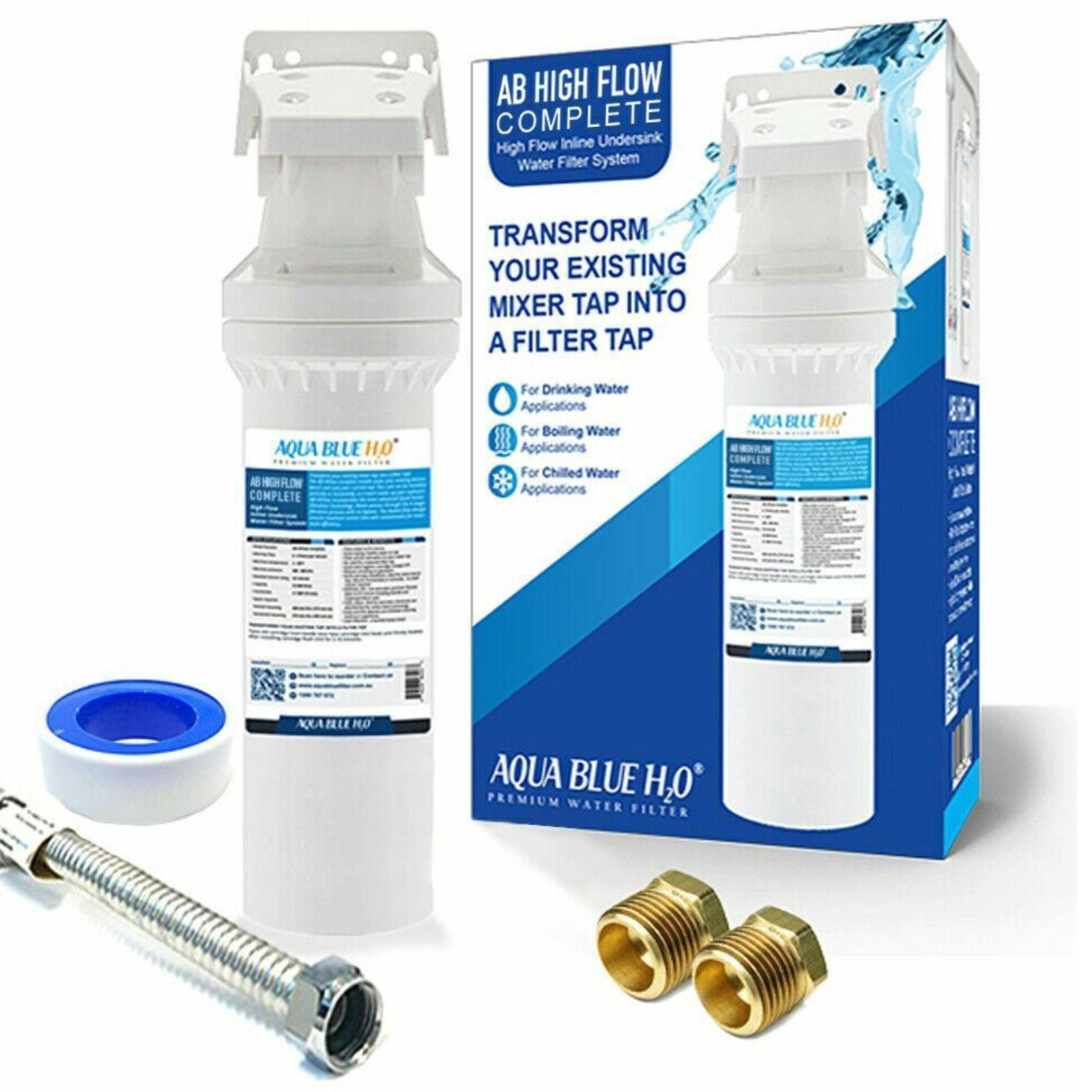 Undersink Water Filter System Inline 4 Stage - AB High Flow Complete Kit