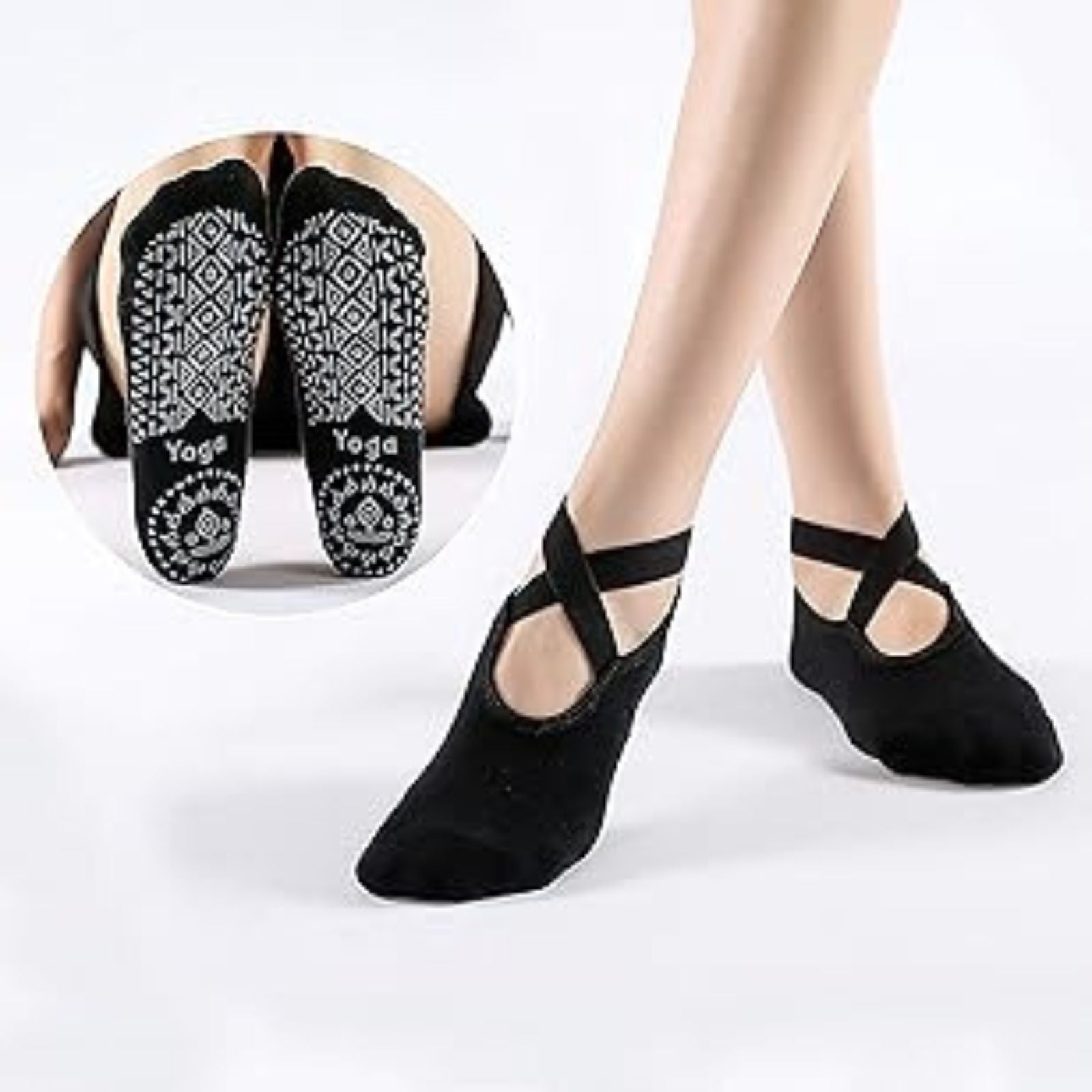 Cotton Yoga Socks Non Slip Grip Exercise Ballet Socks 2 pairs Pilates Massage