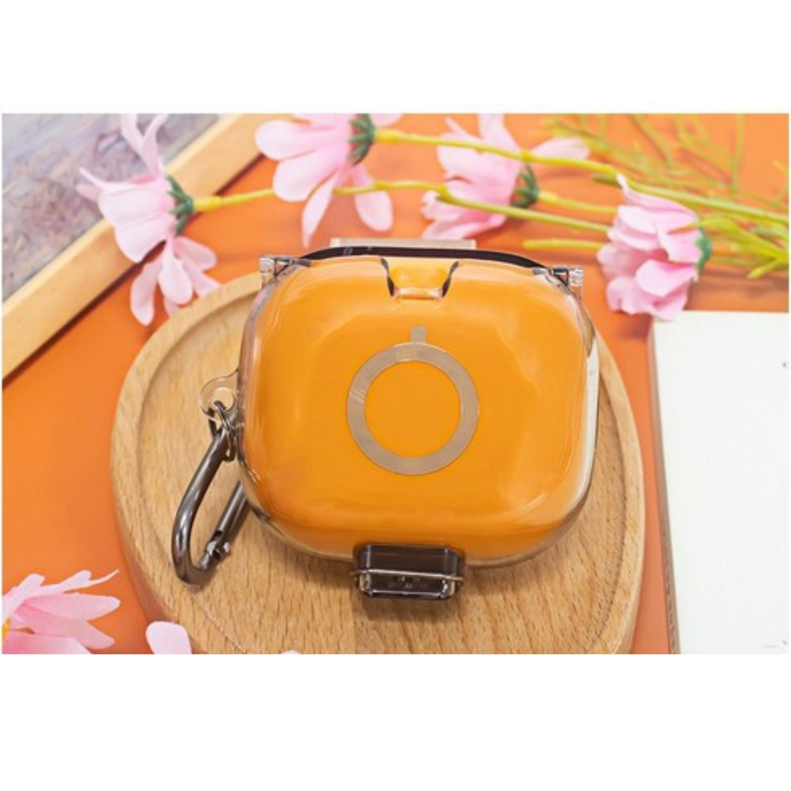 Orange Shockproof TPU Earphone Case Charging Box Protective Audio Accessory