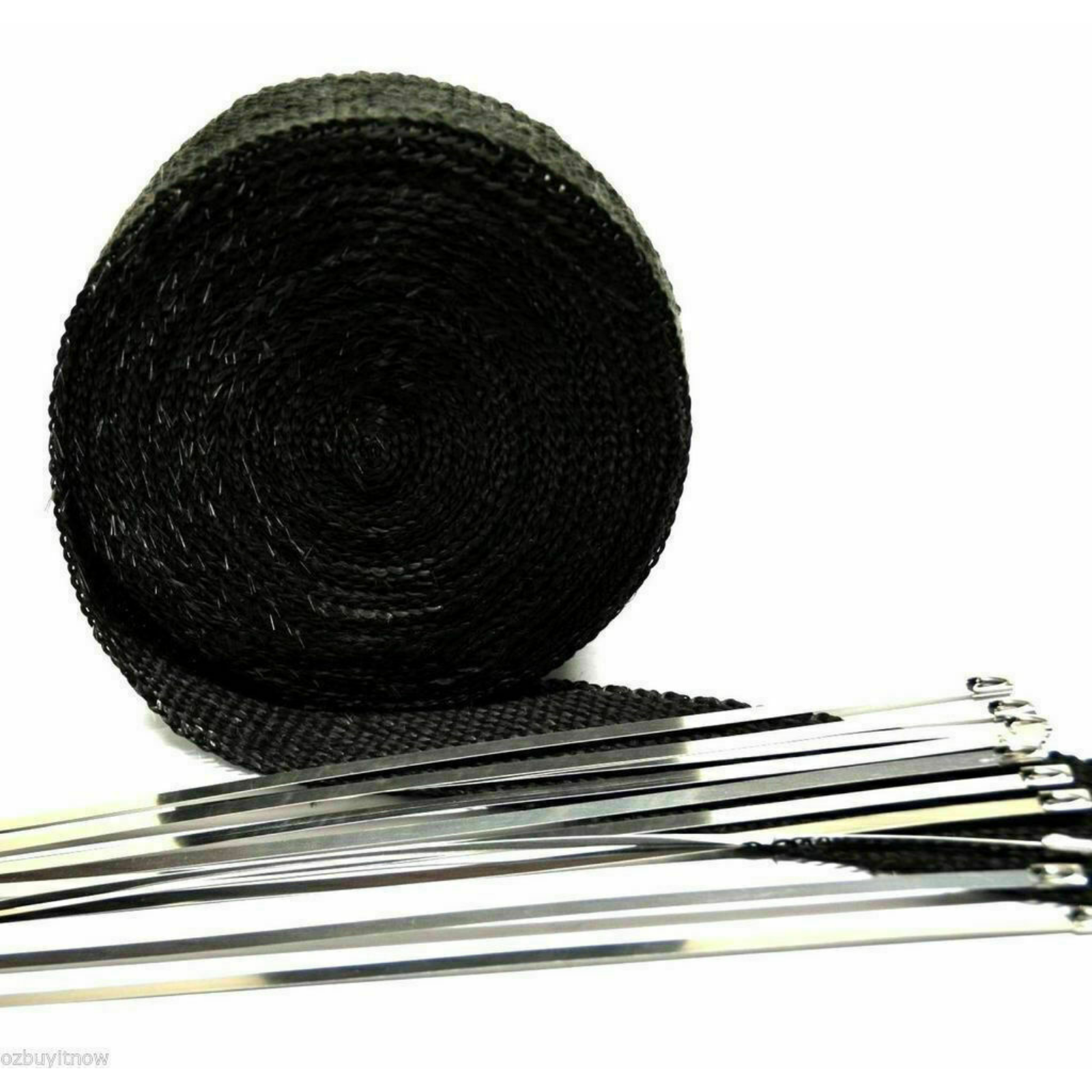 Black Wrap Heat Resistant 2000F Exhaust 15M*50mm + 10 Stainless Steel Ties