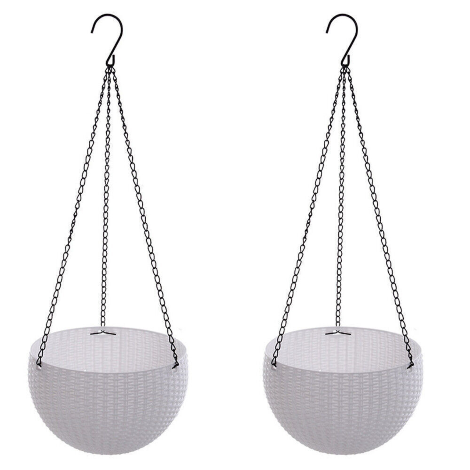 White 2pcs Flower Baskets Planters Hanger Landen Rattan Hanging Plant Pots