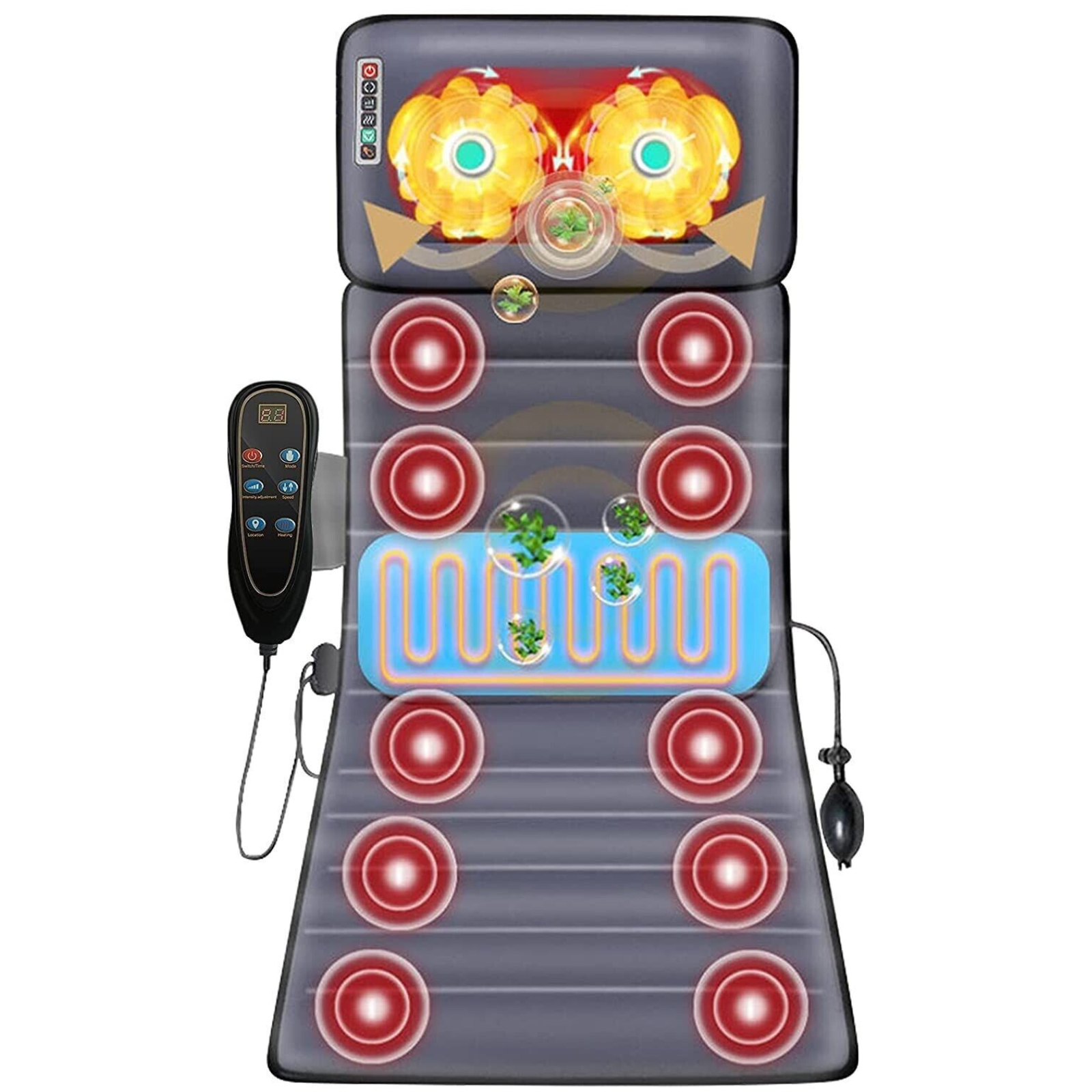 Full Body Heated Mattress 10 Vibrating Motors Massage Mat Stress Soreness Relief