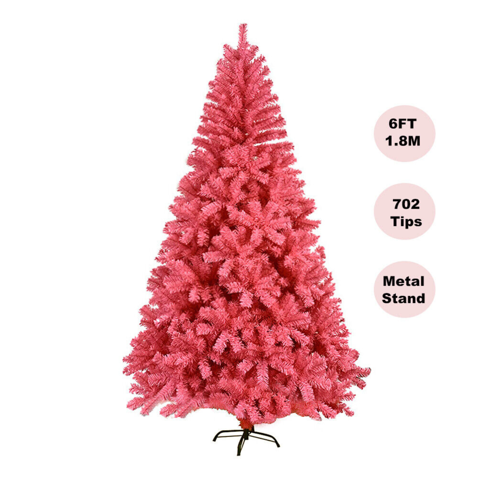 6FT Pink Christmas Fluffy Tips Metal Stand Easy Assemble