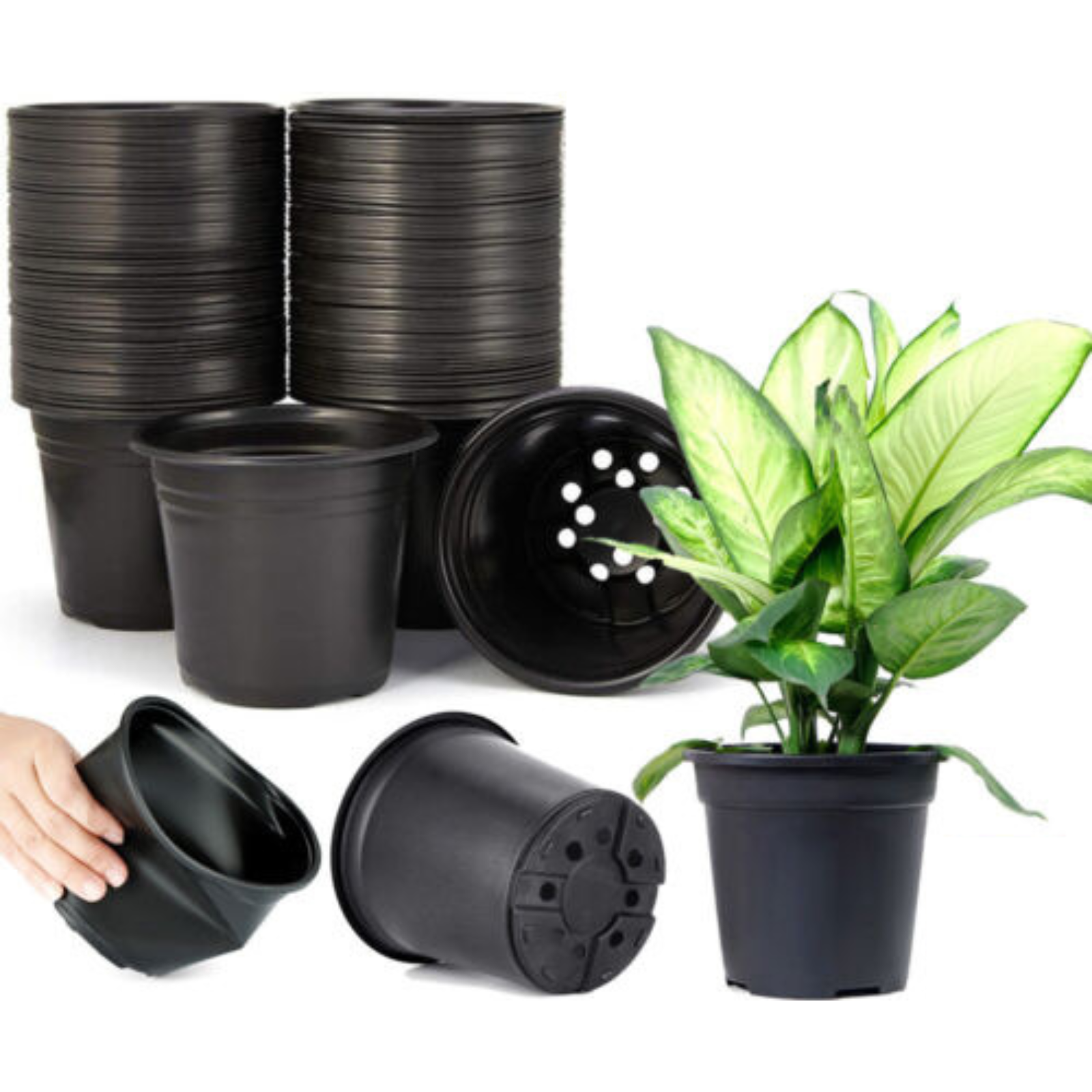 Black Plant Pots Nursery Seedlings Growing Garden Plastic Plant Flower Pots