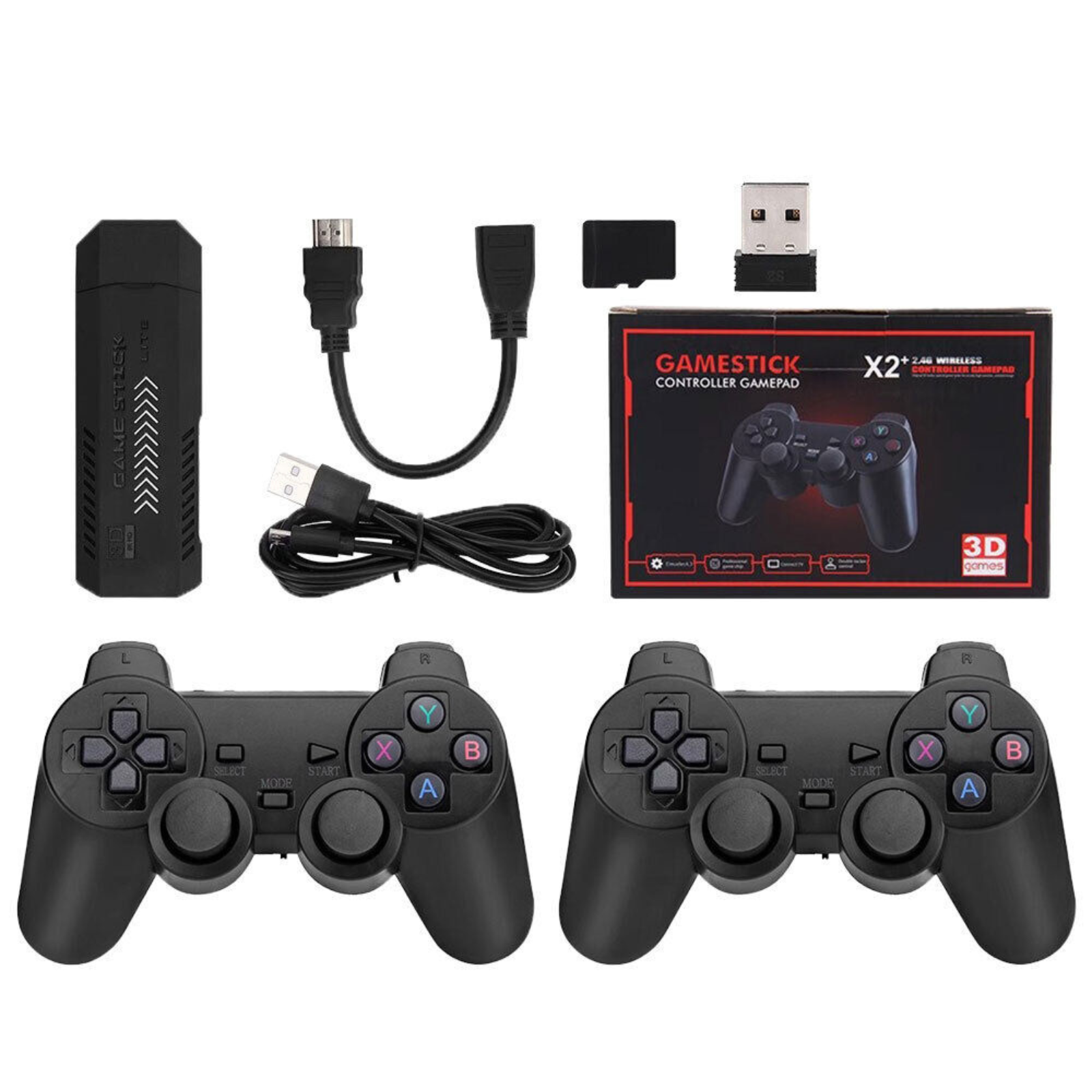 2.4 GHz 2 Controllers Stick Retro Game Console X2 Plus 64GB