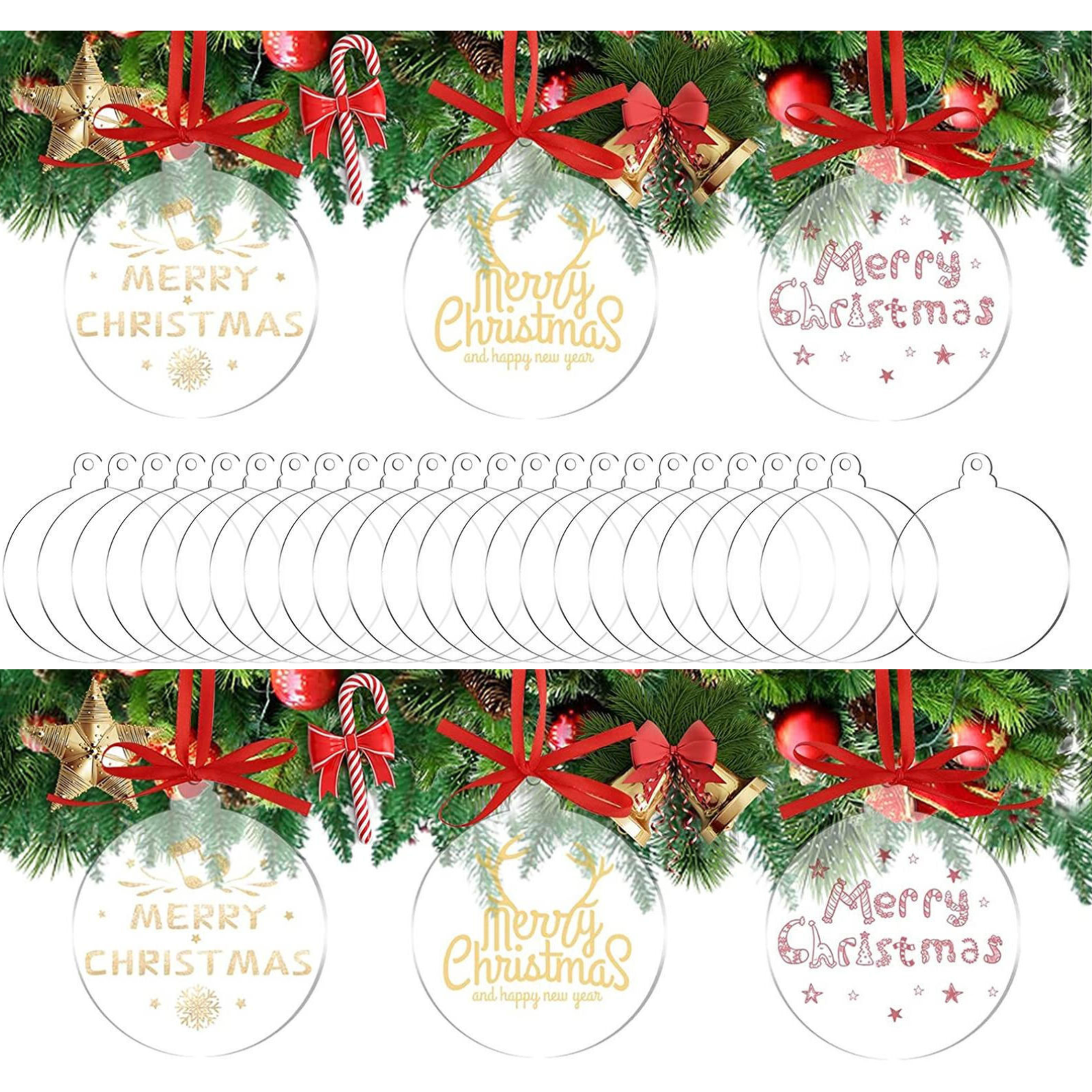 Blank Acrylic Christmas Bauble DIY Decoration 20x Clear 75mm Flat Decor