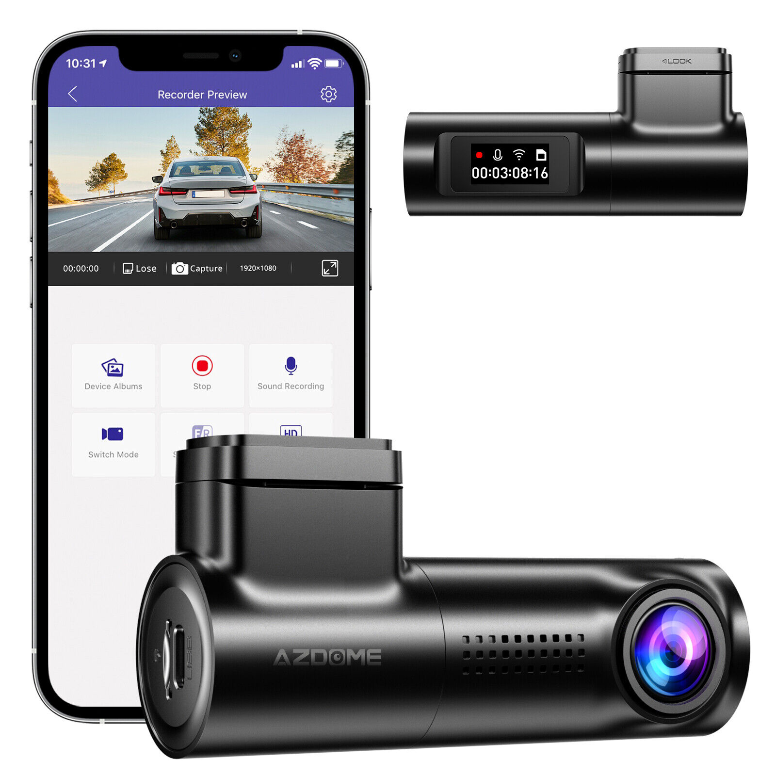 1080P FHD Night Vision G-Sensor Cars WiFi Voice Control AZDOME M330 Dash Cam