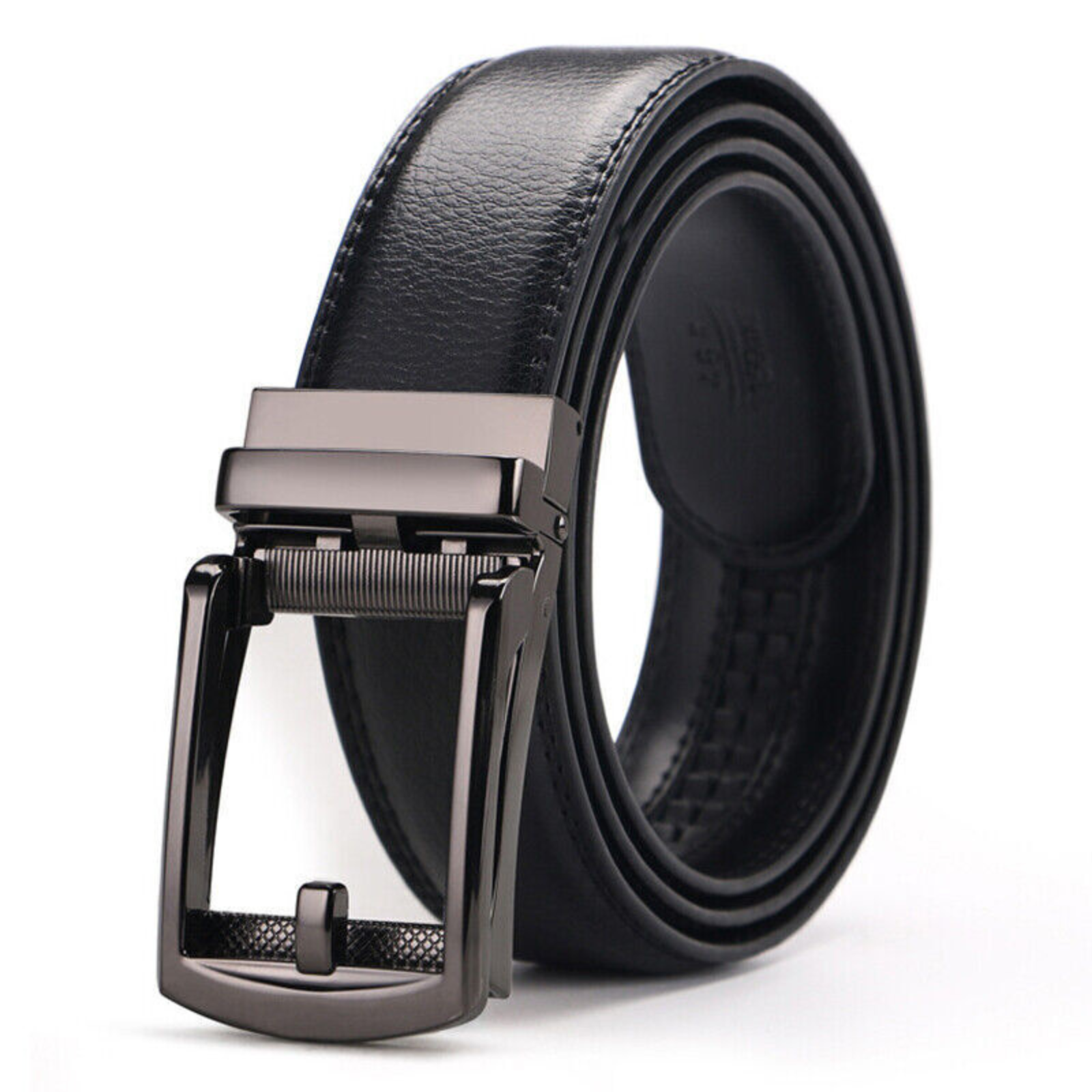 Automatic Steel Buckle Black Leather Belt Detachable Waistband Cuttable Strap