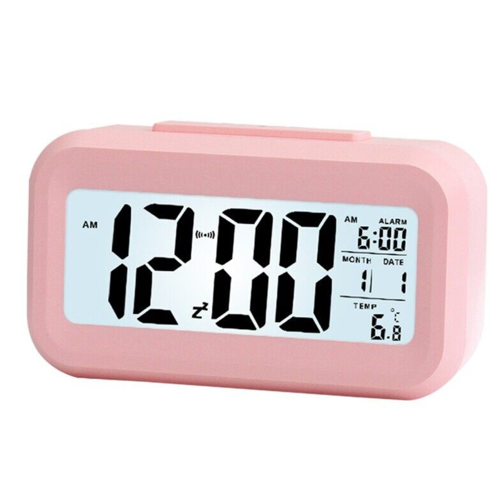 Alarm Clock Time Temperature Digital Bedside LED Snooze Day/Night Desktop Pink