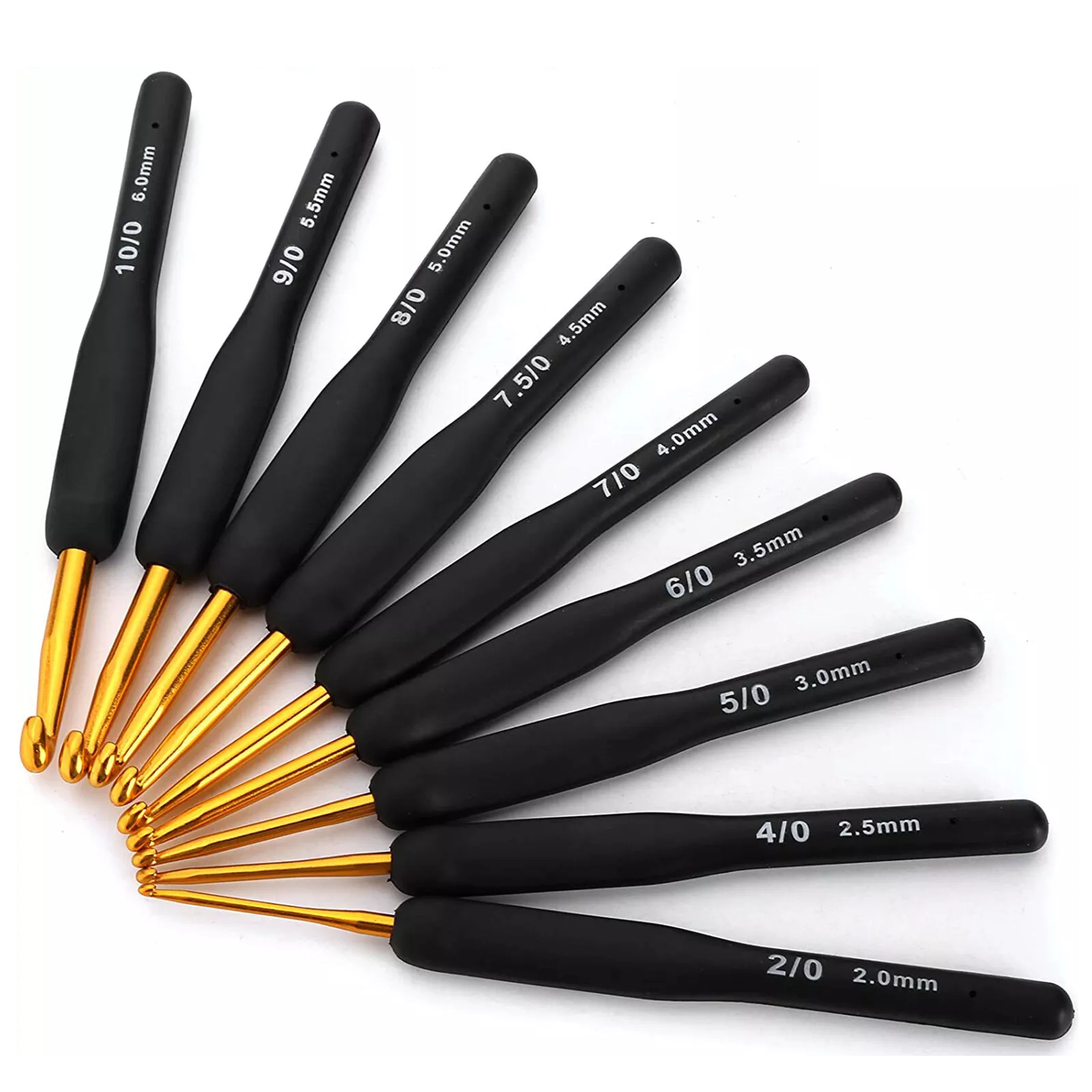 9x Aluminium Soft Grip Crochet Hooks with Ergonomic Sewing Handles