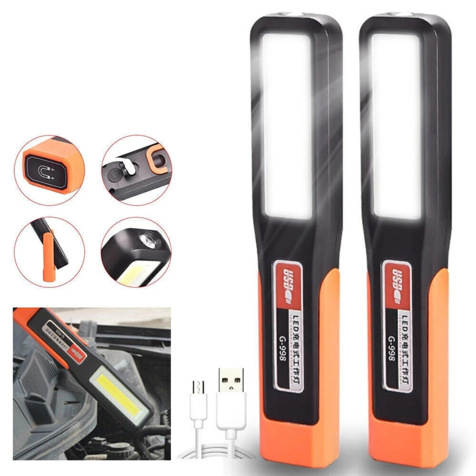 Cordless Magnetic Rechargeable LED Work Light for Garage Use 2pcs Pack