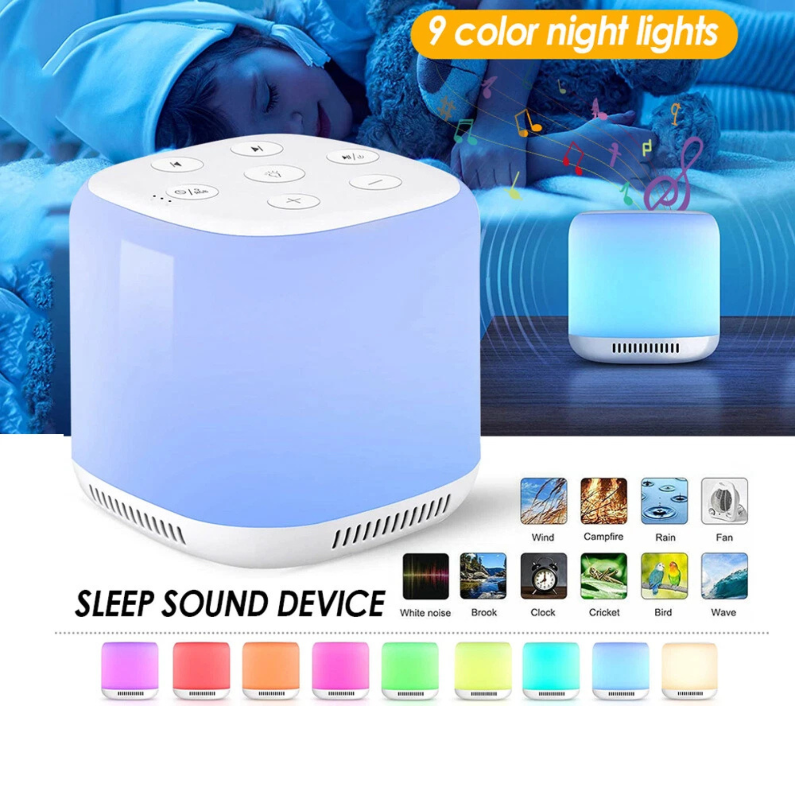 White Noise Sound Machine for Sleep Therapy Relaxation and Restful Nights