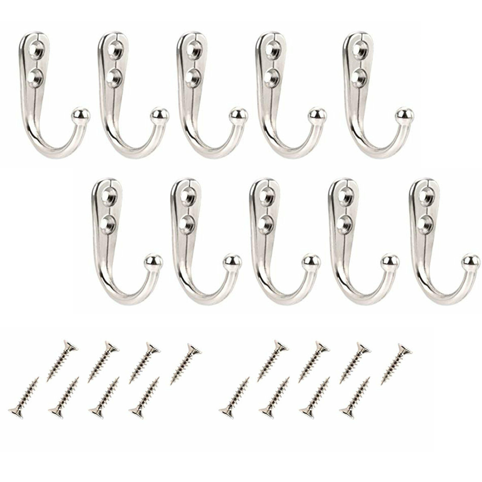 Holder Rack Hook Coat Hat Clothes Robe 10X Hooks Wall Hanger Stainless Steel