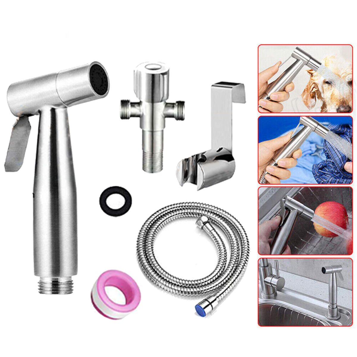 Handheld Douche Bidet Stainless Steel Spray Shower Diverter Toilet Shower Kit