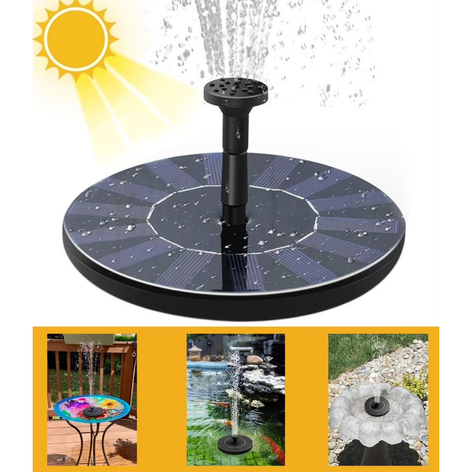 Bird Bath Floating Garden Solar Water Pump Powered Fountain Pool Fish Tanks