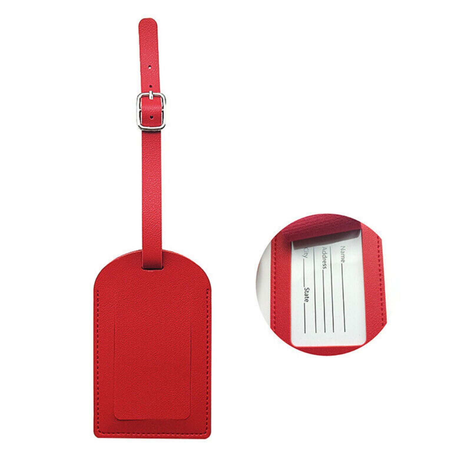 Travel Suitcase Address Tag Red Synthetic PU Leather Luggage School Bag Tags