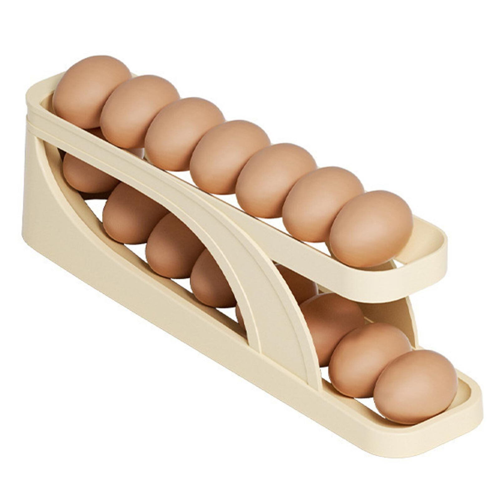 Yellow Egg Rack Holder Automatic Scrolling Box Container Refrigerator