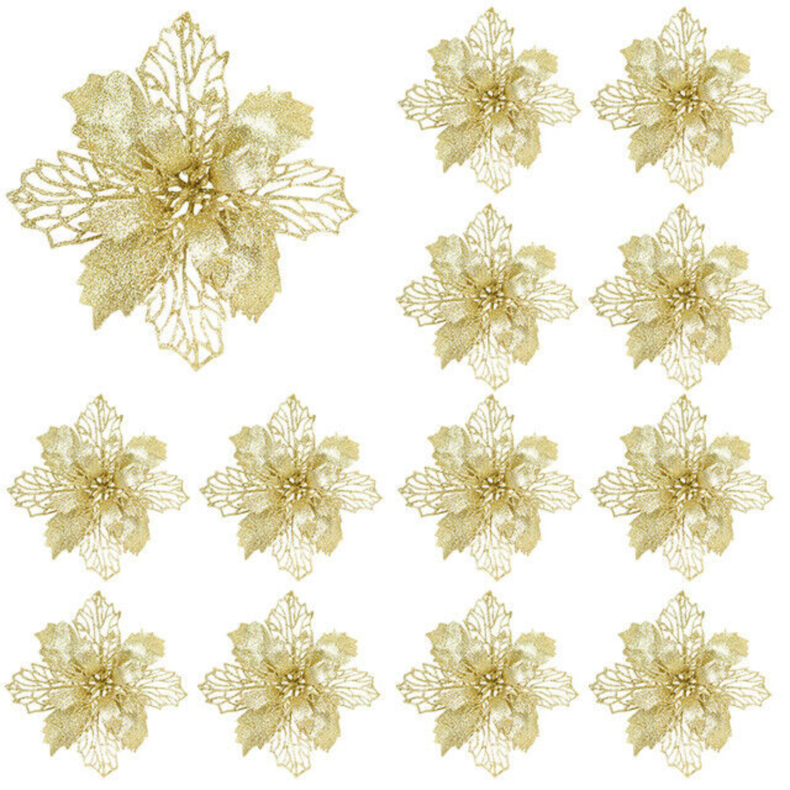 Flower Tree Hanging Decoration Christmas Poinsettia Glitter Xmas Party Gold