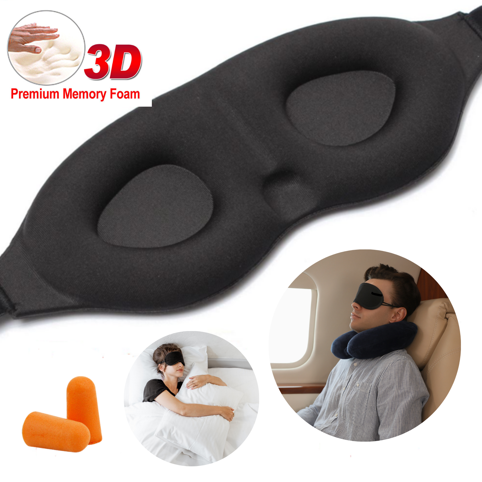 Travel Sleeping Blindfold Mask Soft 3D Memory Foam Padded Shade Cover