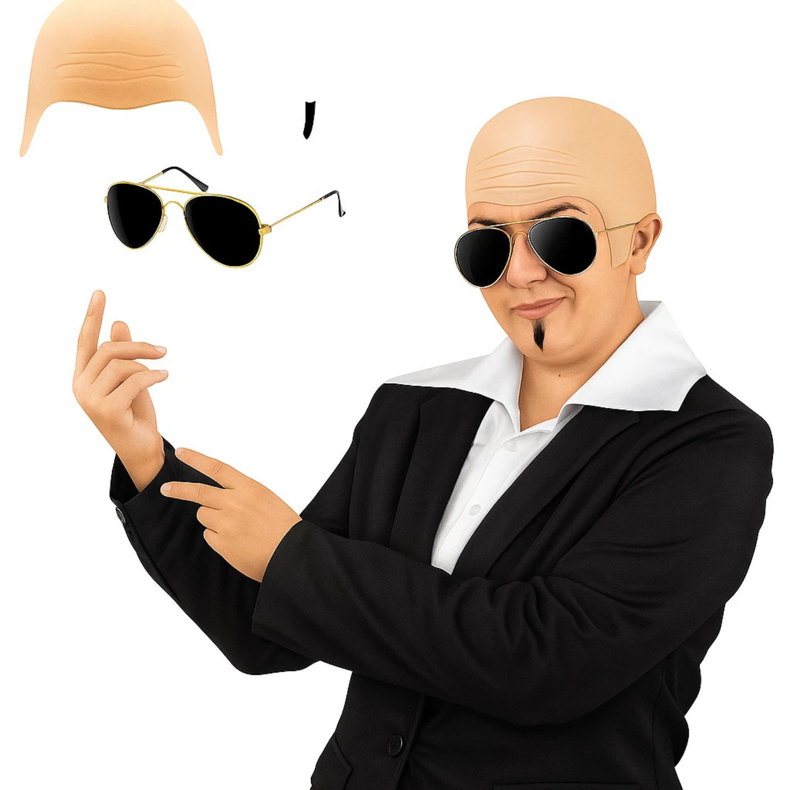 Bald Cap Costume Set Fancy Dress Party Accessory Mr Worldwide