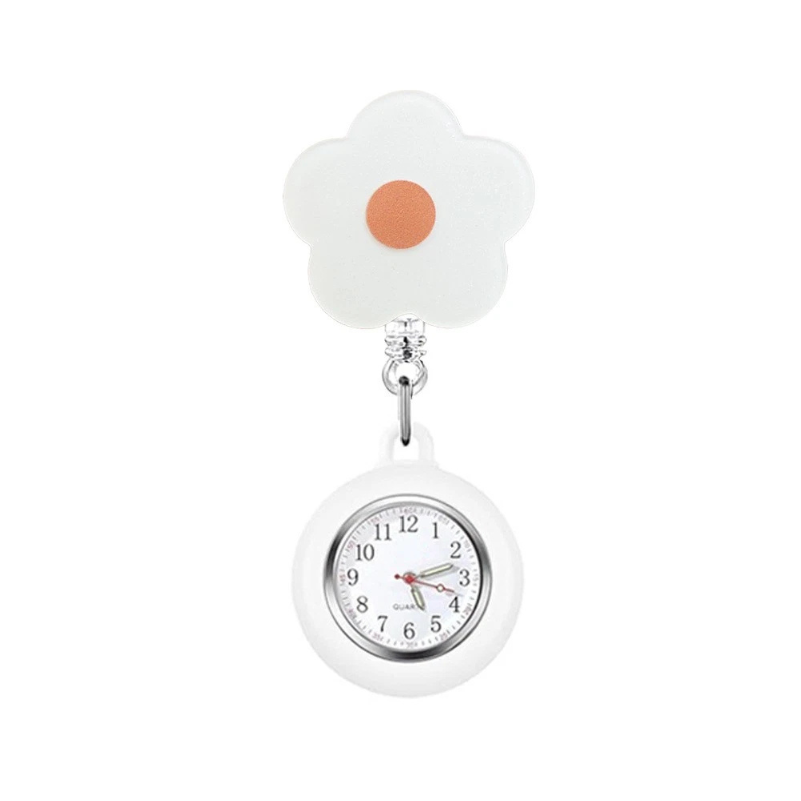White Retractable Nurse Pocket Watch Clip Brooch Hanging Dial