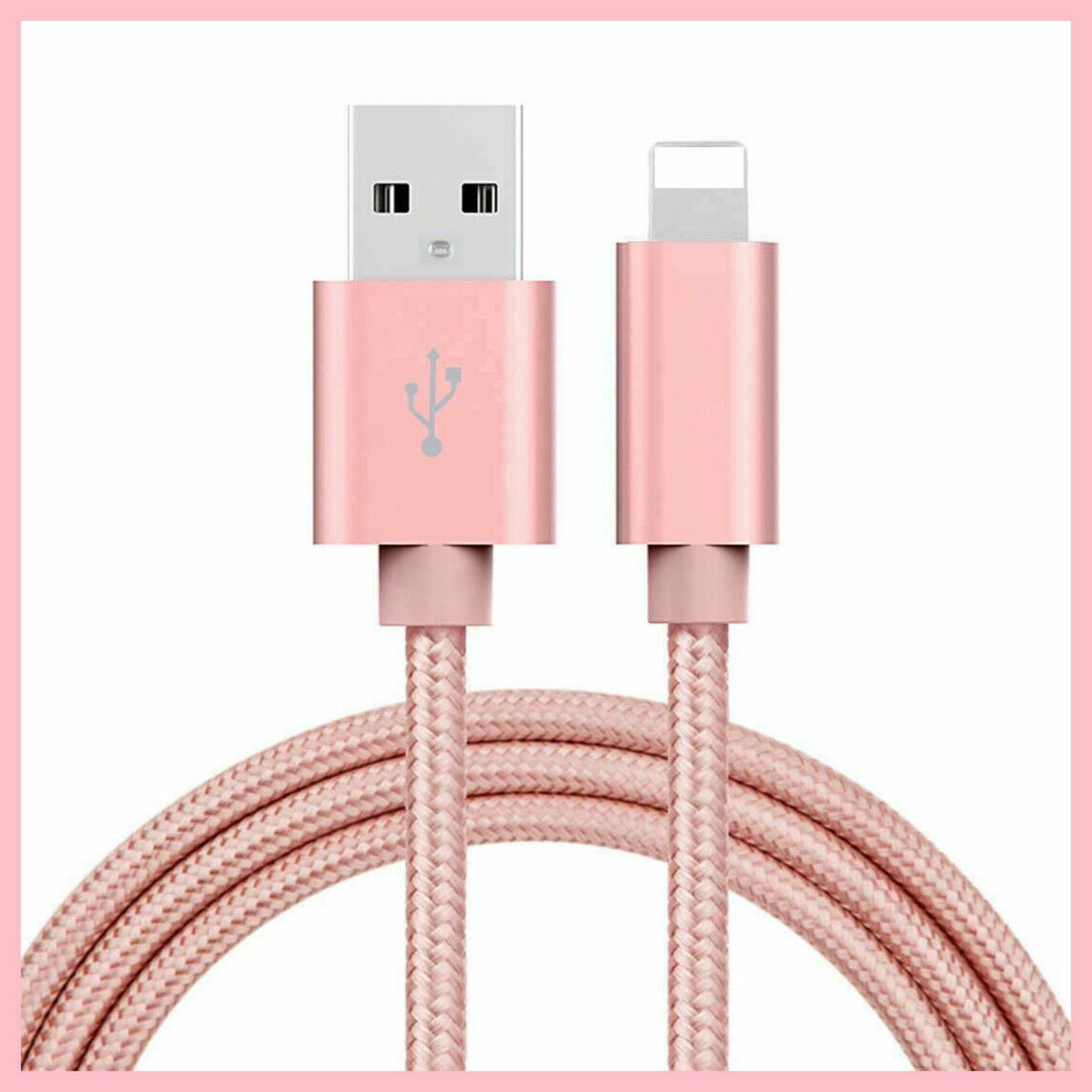 iPhone 6 7 8 11 12 13 14 Pro Max Braided Fast USB Cable Cord Charger iPad Pink