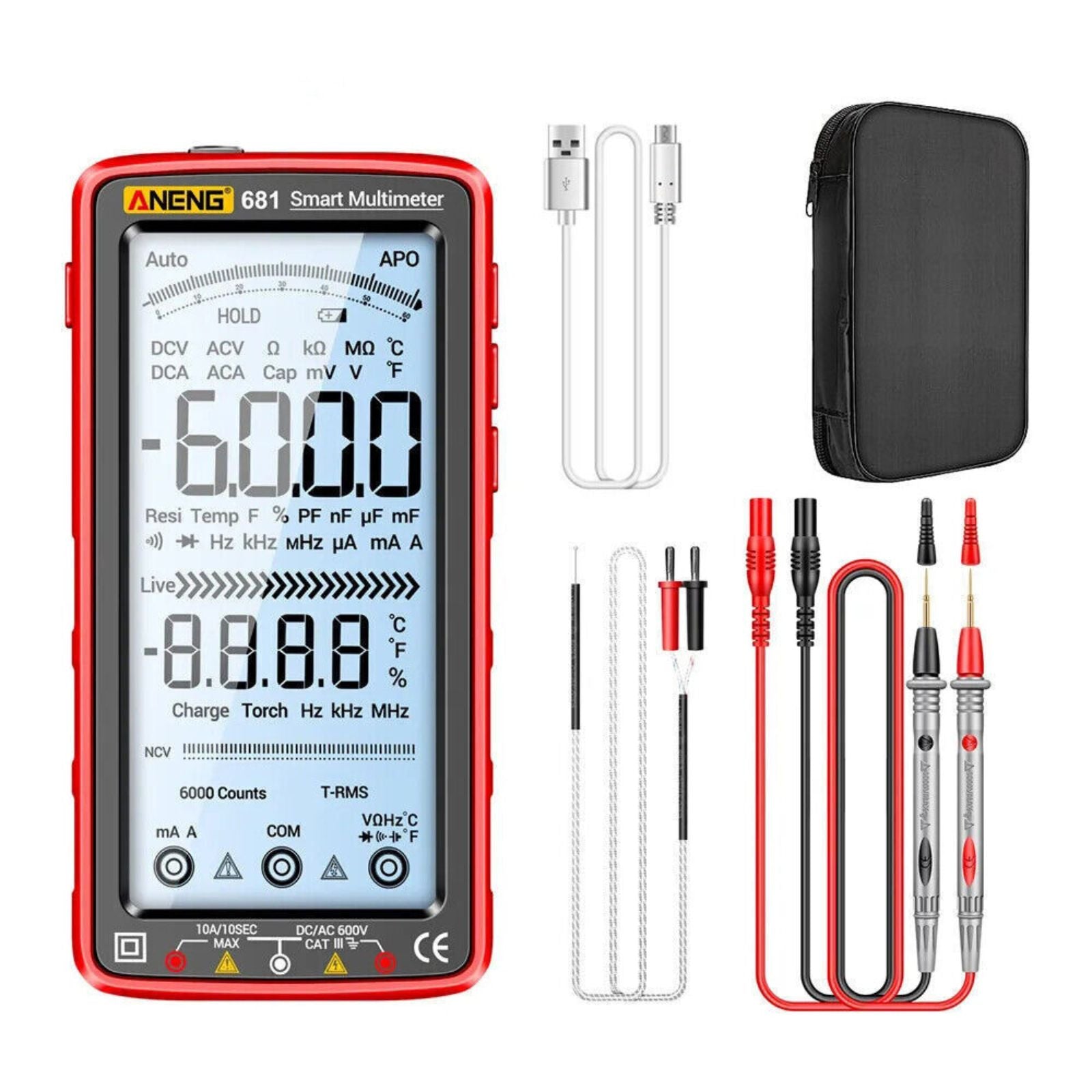 Digital Multimeter Rechargeable Voltage Tester 6000 Counts Smart Multi Meter