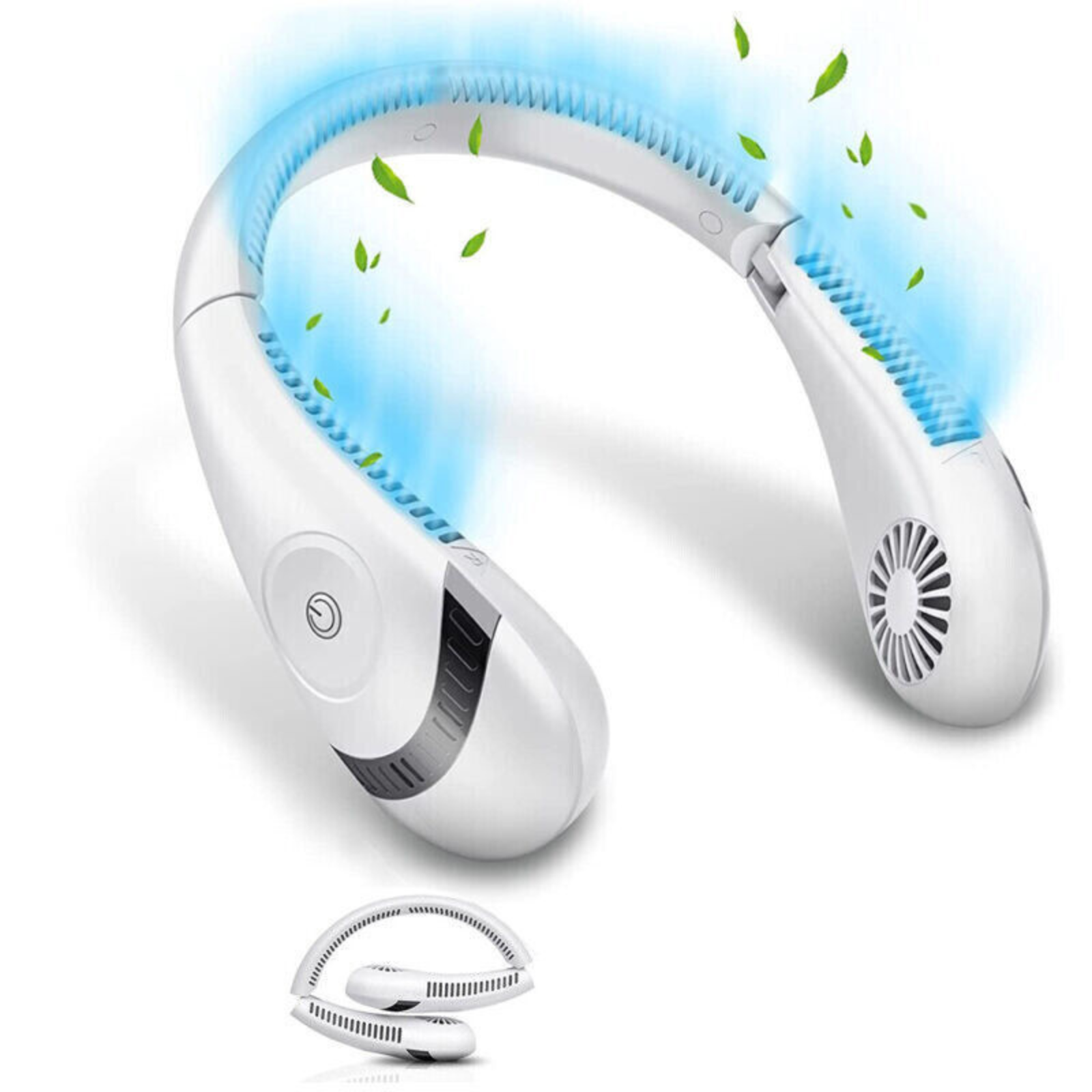 Portable Mini Bladeless Neck Fan Hanging Air Cooler USB Rechargeable White