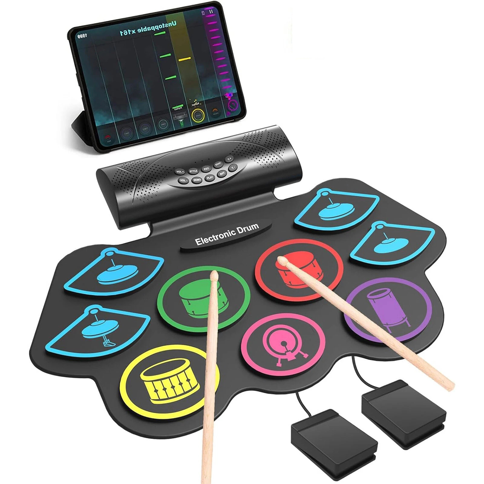 Bluetooth Electronic Roll-Up Drum Set Portable Musical Practice Kit