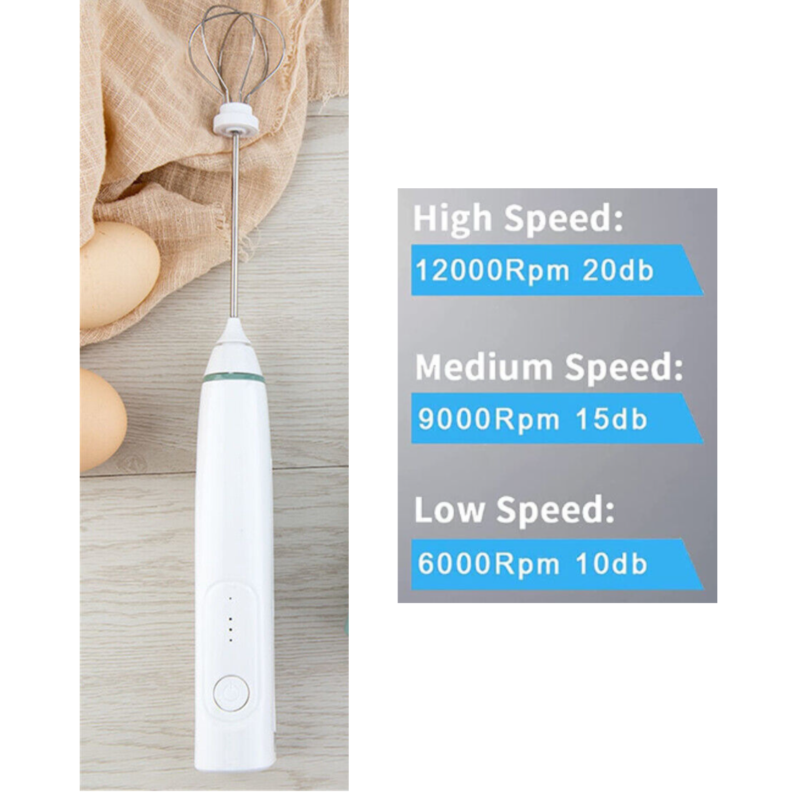 Coffee Milk Frother Electric Egg Beater USB Rechargeable Foamer Mixer Tool White