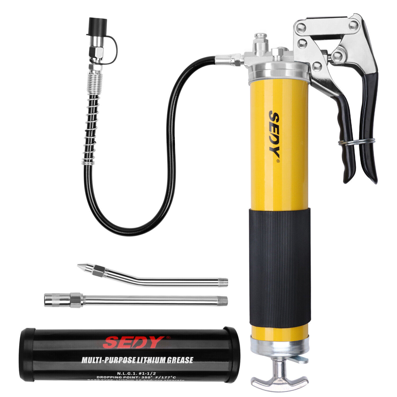 Grease Cartridge 2 Working Connectors 18” Grease Gun 8000PSI Grip Flex Hose