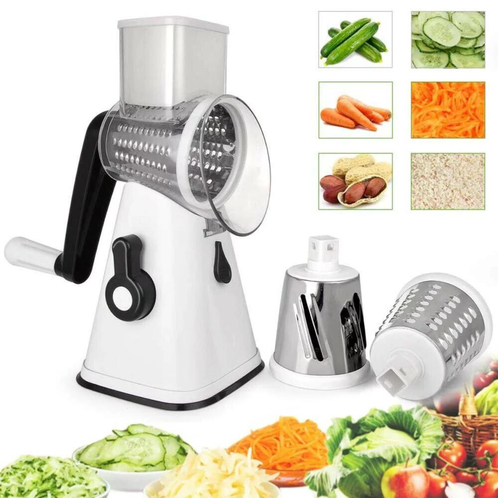 Chopper Slicer Fruit Cutter Kitchen Vegetable Food Manual Rotary Drum Grater