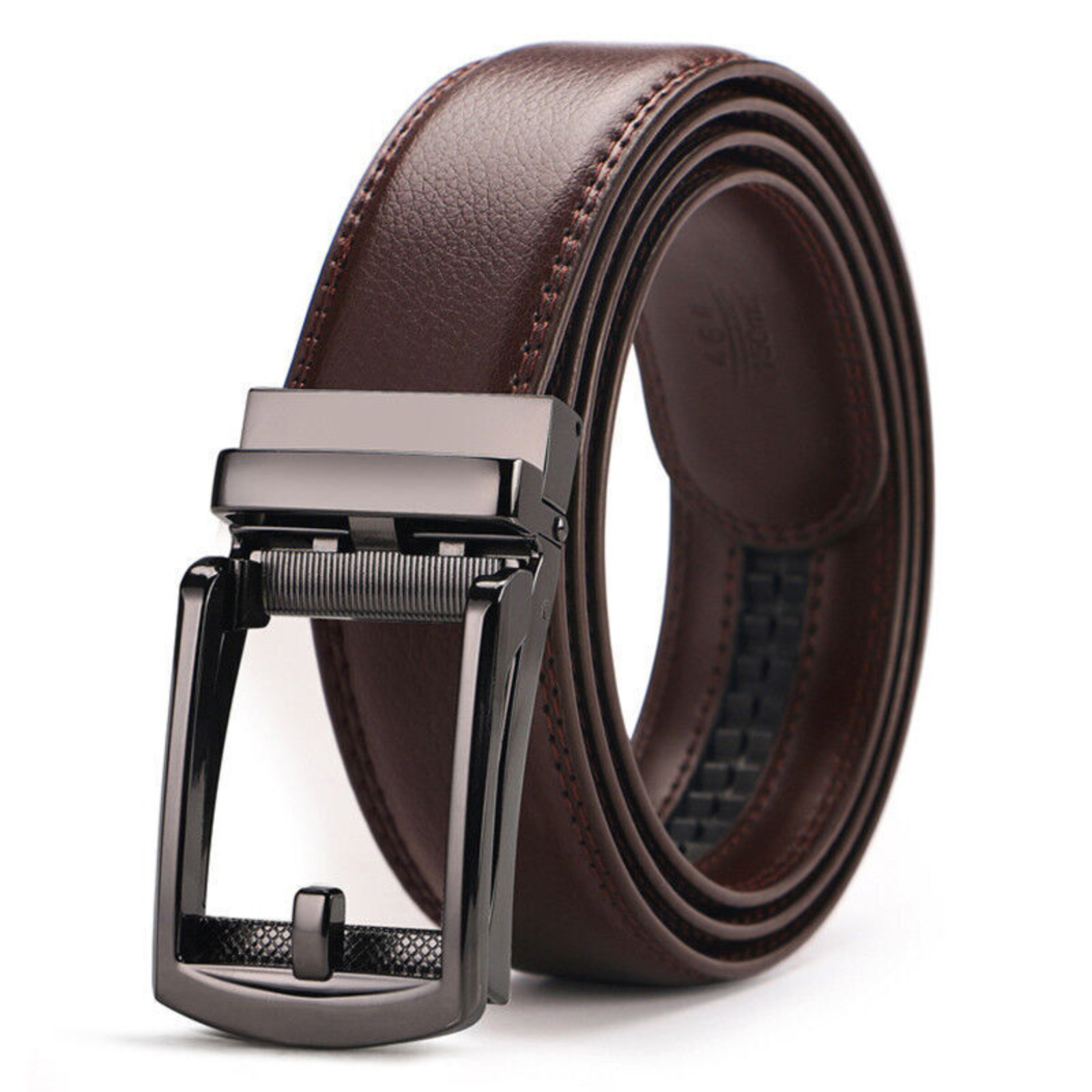 Automatic Steel Buckle Brown Leather Belt Detachable Waistband Cuttable Strap