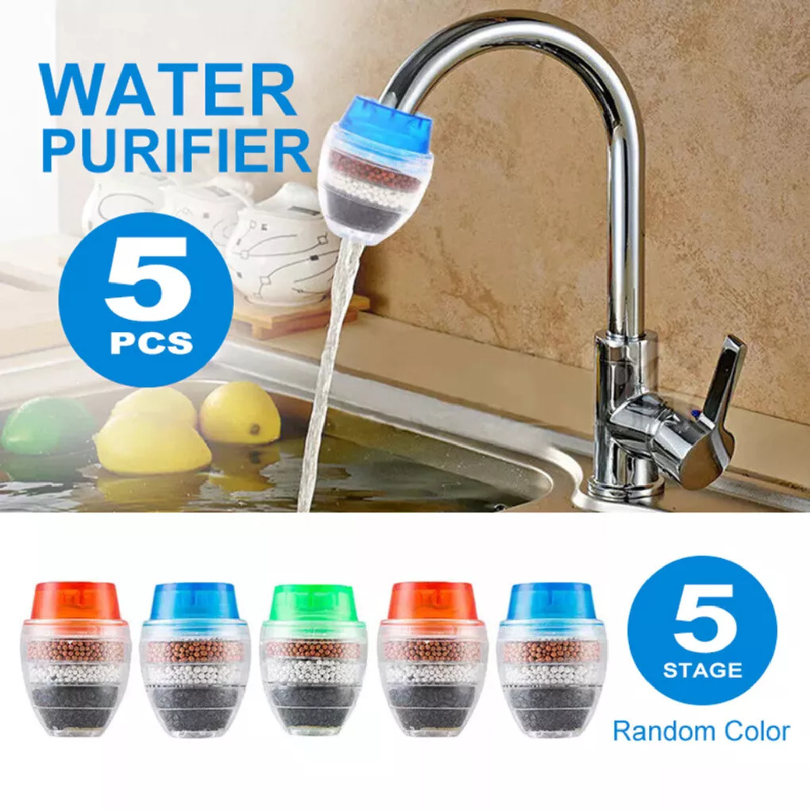 Water Purifier Clean Filter 5x Tap Carbon Coconut Home Kitchen Cartridge Faucet