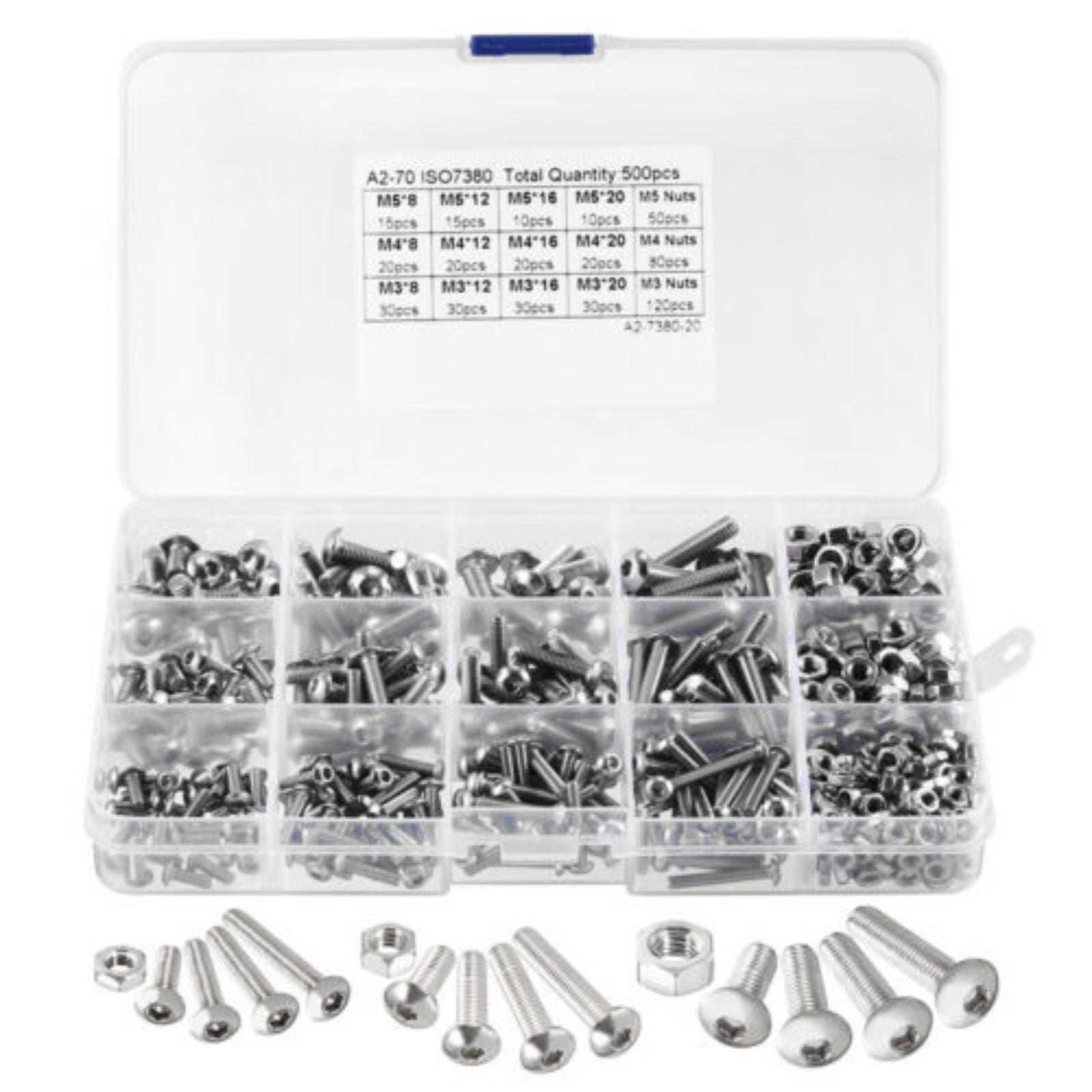 Nuts Screws Hex Head M3/M4/M5 Assorted Kit 500pcs Stainless Steel Bolts Set