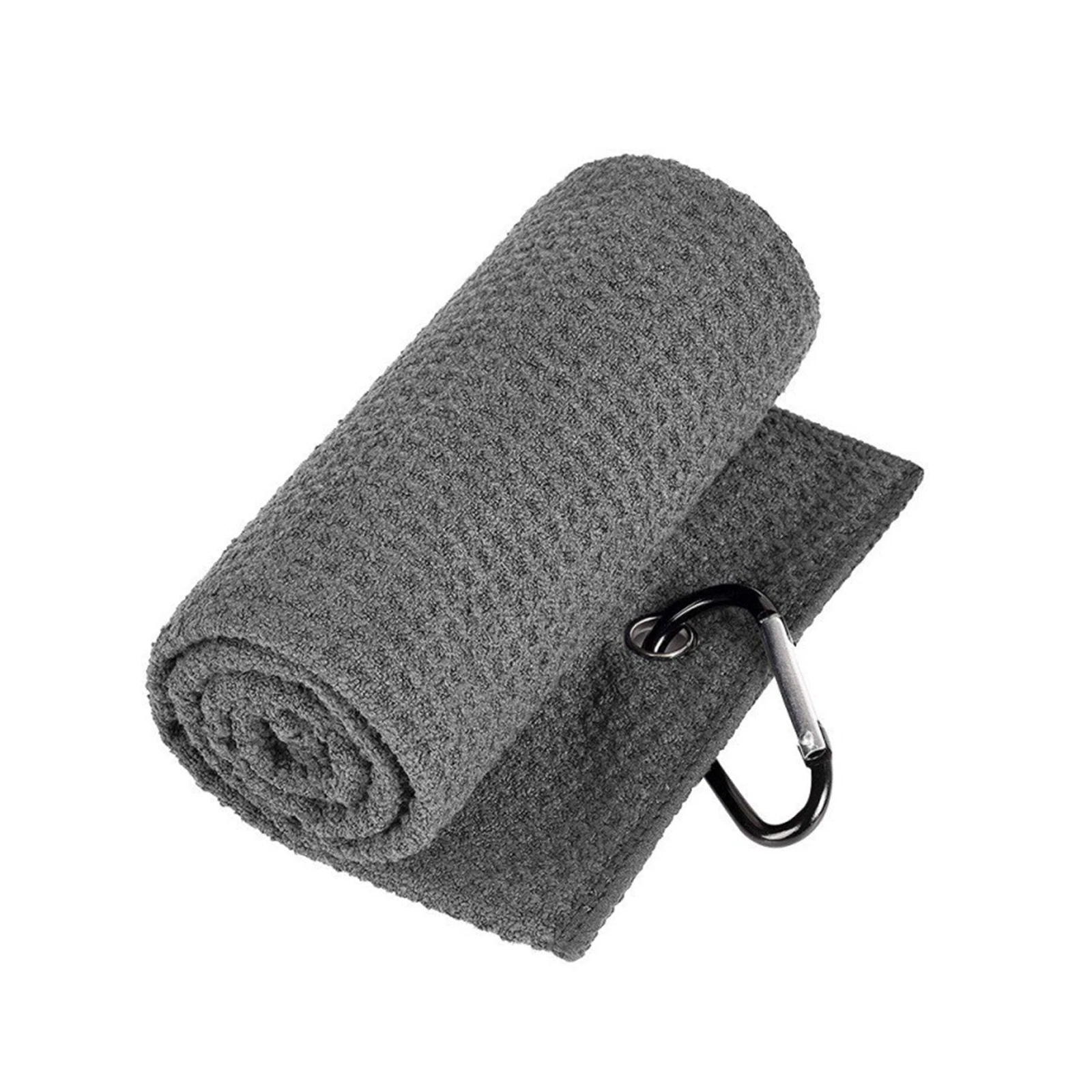 Golf Towel Waffle Pattern Microfibre with Clip Lightweight Grey