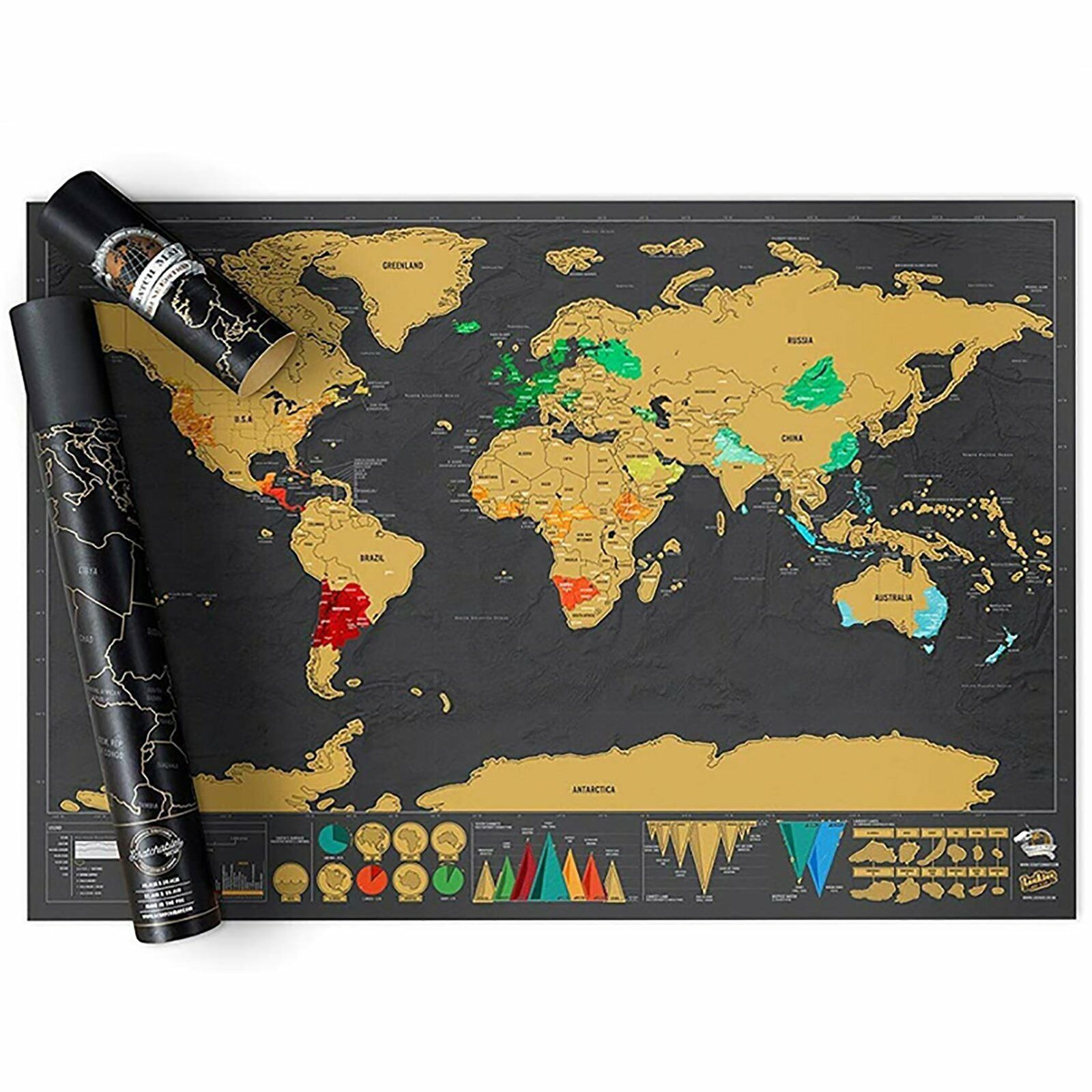 Large Poster Atlas Travel Decor Gift Deluxe Scratch off world Map Interactive